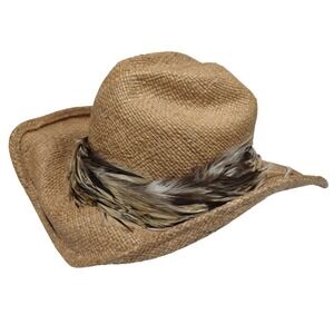 Shady Brady Mens Straw Cowboy‎ Hat Feather Band Western Medium 7 3/8